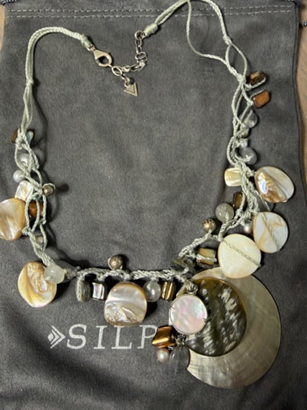 Silpada Retired "Boardwalk" Mother of Pearl Shell Cord Necklace N2098